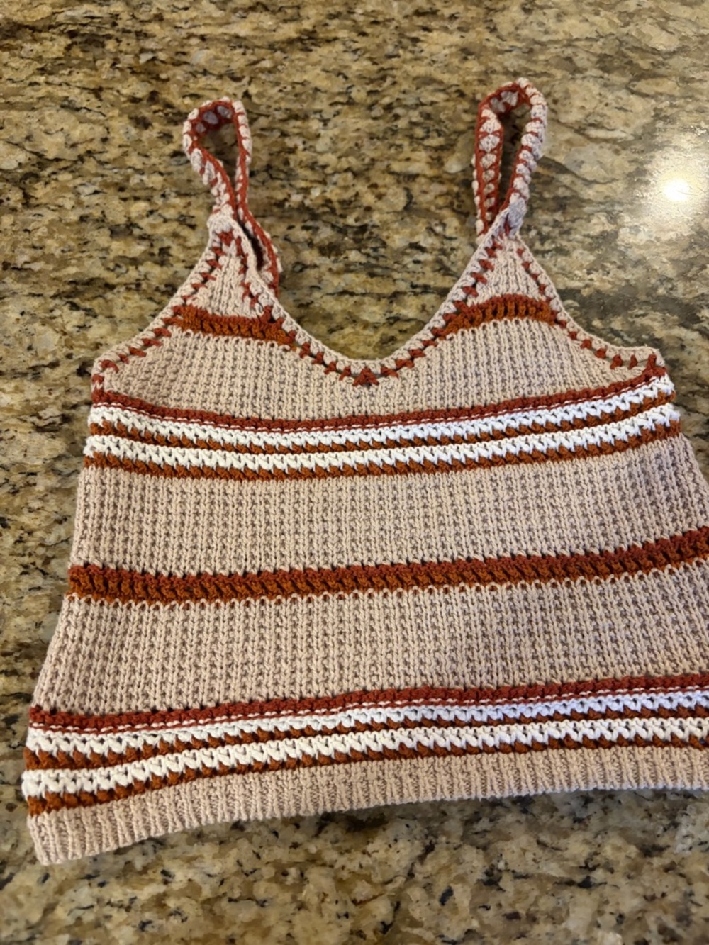 American Eagle Outfitters Beige, Rust & White Striped Knit Cami